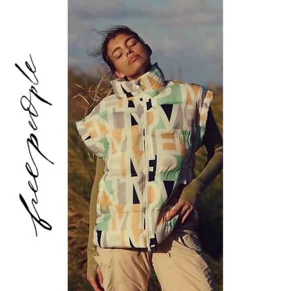 FP Movement by Free People Jackets & Blazers - Free People FP Movement | In a Bubble Printed Puffer Vest in Blocked Logo NWT